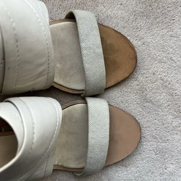 Rag & Bone Bone Leather & Canvas Wedge Wood Heel Sandals Women EU 36 US 5.5 - 6